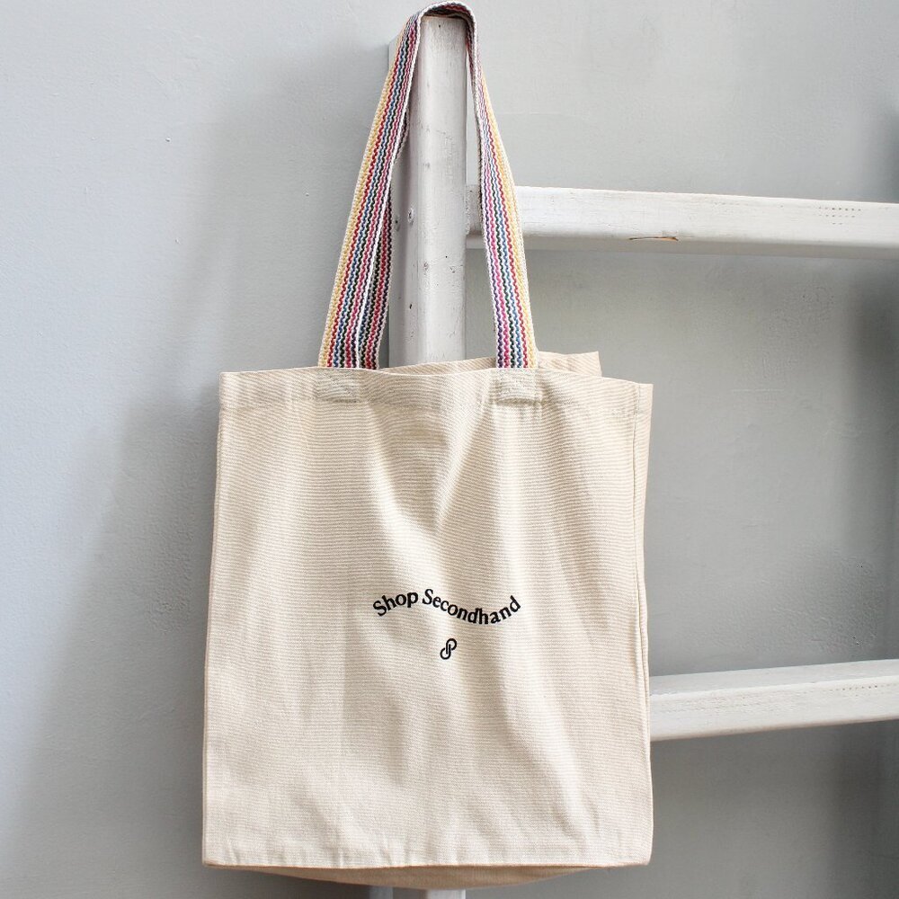Poshmark 'Shop Secondhand ' Cream Tan Rainbow Strap Canvas Tote Bag Nwt